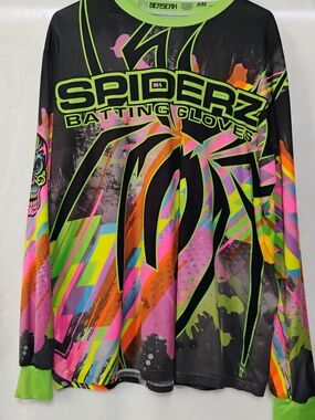 Berserk Spyderz Batting Gloves AOP Neon Athletic Shirt Adult Medium Large N
